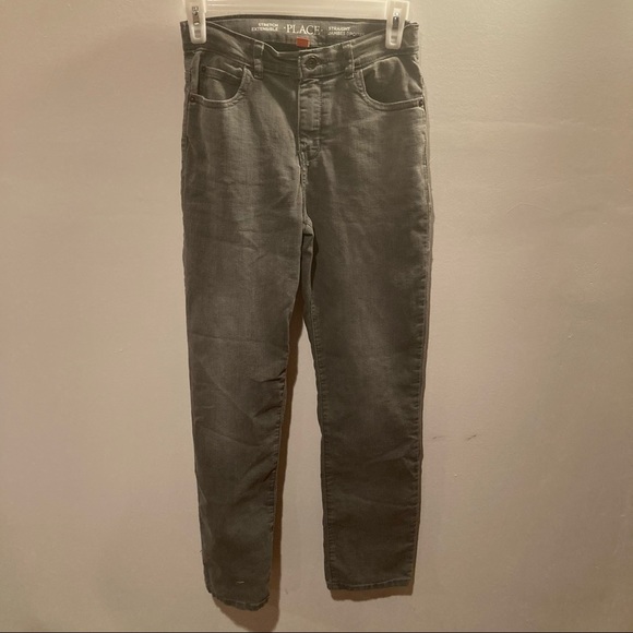 2 PAIRS Children's Place SIZE 14 Slim straight Gray Denim, Bootcut Blue Jean - Picture 6 of 7